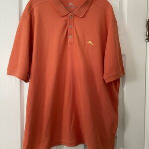 Tommy Bahama Men’s Coral-Orange Polo with Yellow Logo